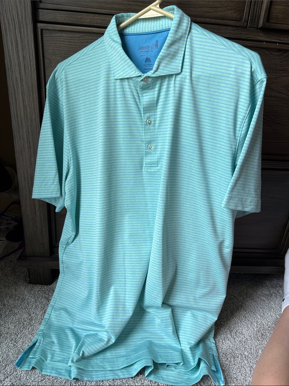 Johnnie-O Men's Striped Aqua Polo Shirt - Lightweight Performance